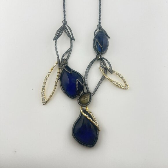 Alexis Bittar Necklace Elements Dark Phoenix Leaf Multi Stone Blue *FLAW* $395 - Picture 4 of 16